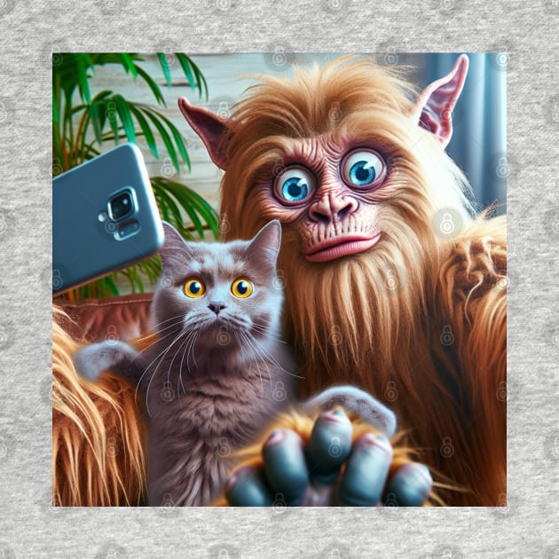 Surprised Scared Cat Selfie Sasquatch Bigfood Cute Funny by SOUDESIGN_vibe